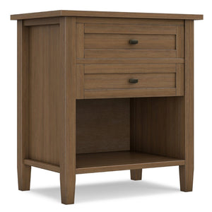 English Elm Warm Shaker Pine Nightstand with Two Drawers and Open Shelf for Farmhouse Bedrooms B136P420751