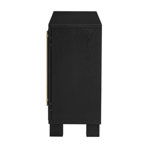 English Elm Trexm Ash Veneer Buffet with Gold Handles Matte Black Lacquer Dining Storage N715P232696B