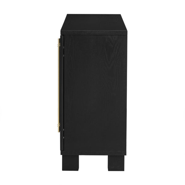 English Elm Trexm Ash Veneer Buffet with Gold Handles Matte Black Lacquer Dining Storage N715P232696B