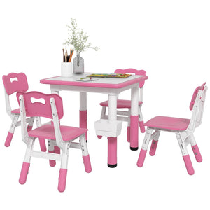 English Elm Qaba Kids Table And Chair Set - Adjustable 5-Piece Toddler Furniture With Storage, Easy Clean Design W2225P217316-GIGA