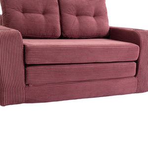 English Elm Convertible Floor Sofa Bed with Memory Foam and Ribbed Corduroy for Small Spaces Wine Red W395P438031