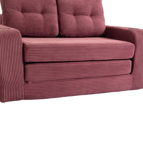 English Elm Convertible Floor Sofa Bed with Memory Foam and Ribbed Corduroy for Small Spaces Wine Red W395P438031