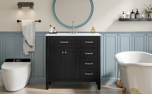 English Elm 36" Modern Bathroom Vanity With Sink Combo, Sleek Black Cabinet, Durable Storage & Stylish Design N725P246491B