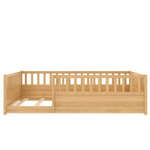 English Elm Twin Montessori Floor Bed Solid Pine Frame with Safety Fence Door for Kids Play Space Natural W1858P382402