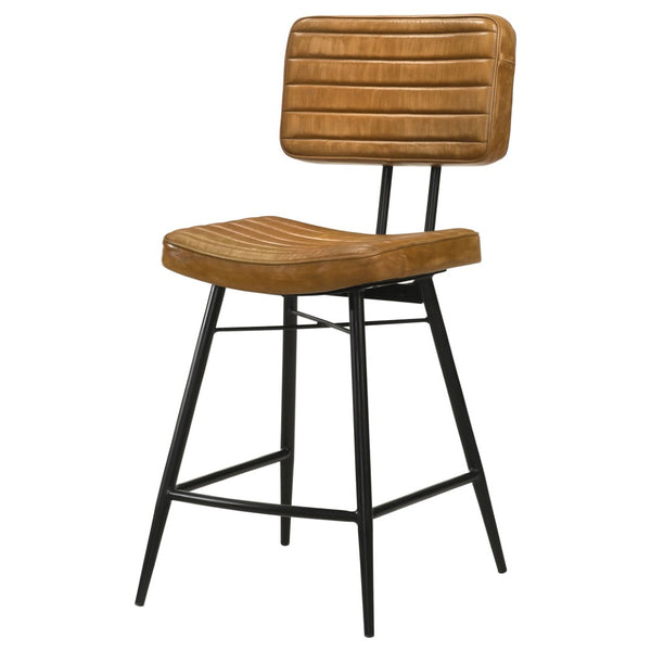 English Elm Senko Leather Channel Tufted Counter Stools with Iron Frame for Bar or Kitchen Set of 2 Brown B062P447996