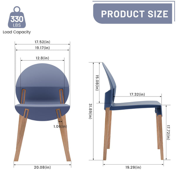 English Elm Summer 5 Piece Round Dining Set Polypropylene Stackable Chairs Oak Legs Modern Style Grey-Blue,White W3450S00039