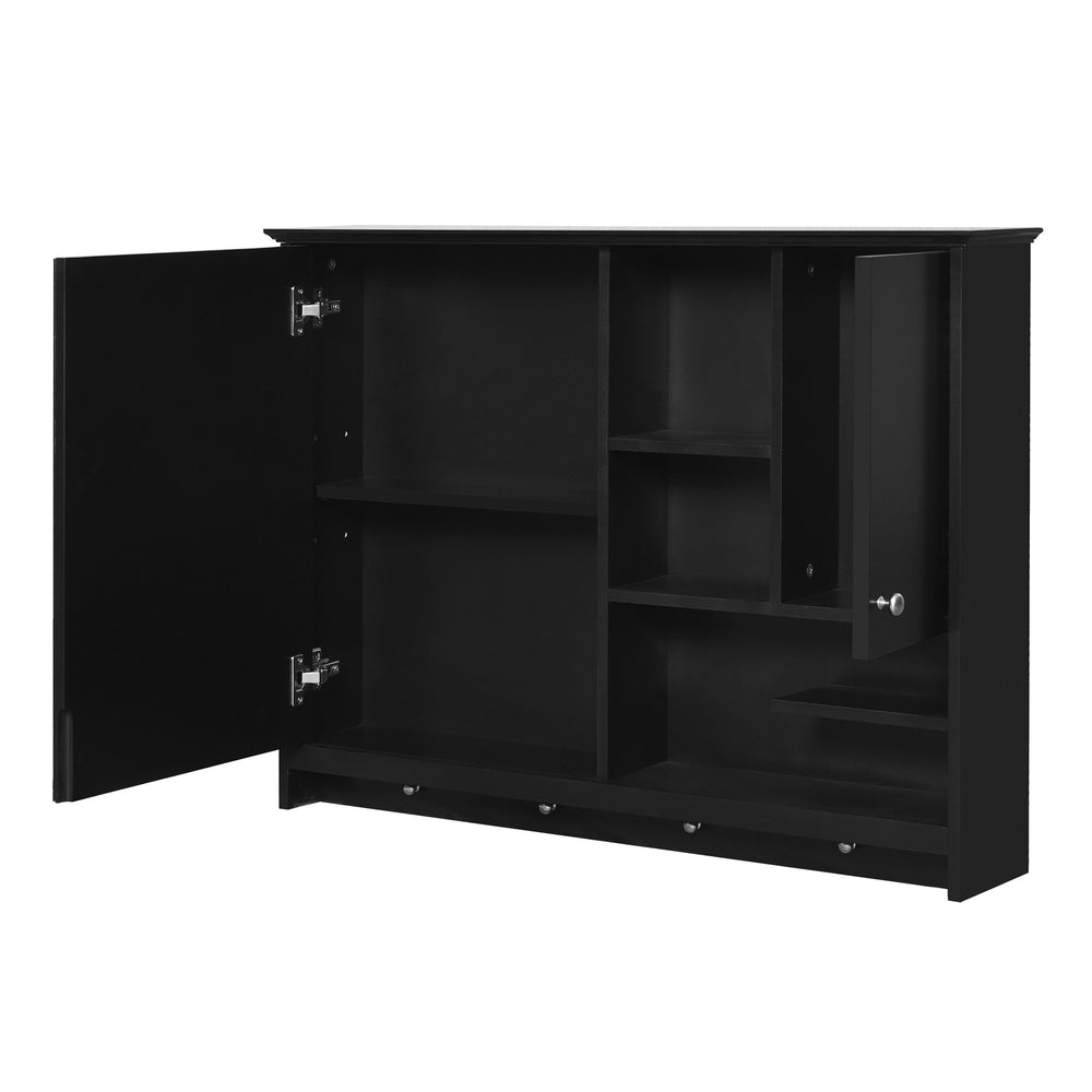 English Elm 36 Inch Wall Mounted Medicine Cabinet with HD Mirror, Adjustable Shelves, Towel Hooks, Modern Style Black N710P254924B
