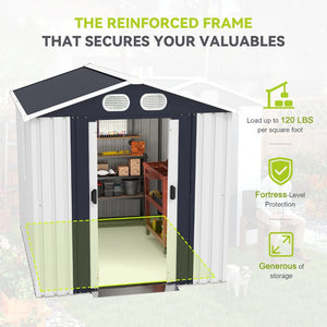 English Elm Campcraft 8x6 Outdoor Metal Storage Shed with Lockable Doors and Ventilation for Backyard White W1598S00045