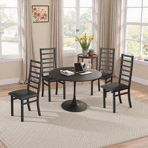 English Elm Metal Dining Chairs Set Of 4 - Sleek Black Pu Leather & Sturdy Steel Legs For Modern Spaces W757P232711