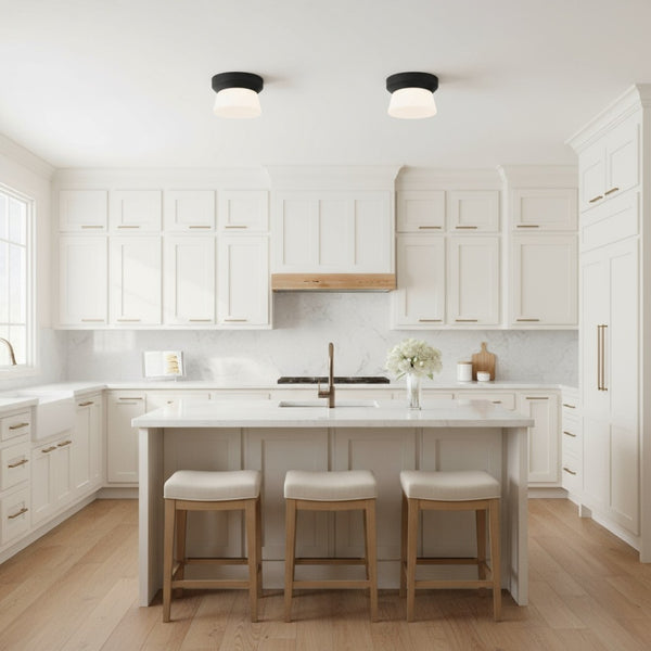 English Elm 7 Inch Led Flush Mount Ceiling Light with Etched Glass Diffuser for Modern Interiors B370P399114