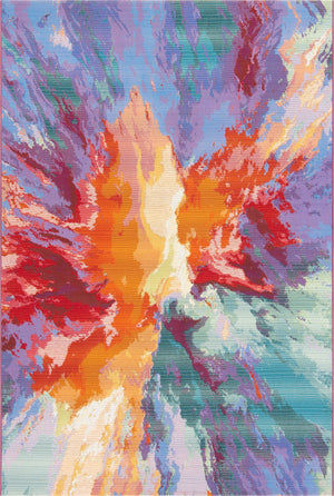 Unique Loom Outdoor Modern Monteverde Machine Made Abstract Rug Multi, Green/Light Blue/Light Green/Olive/Orange/Peach/Purple/Red/Rust Red/Yellow/Pink/Violet/Blue 5' 3" x 8' 0"