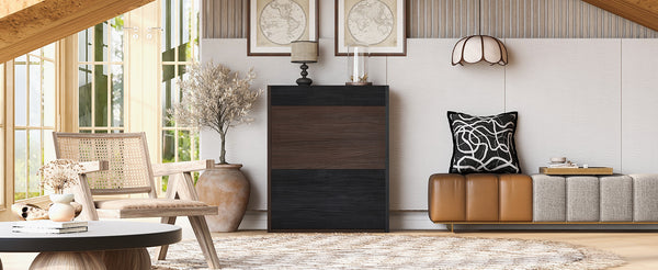 English Elm 32.5''-58.8''W Expandable Rotating Storage Cabinet with Drawer & Flip Doors, Modern Black Walnut Elegance N845P261744D