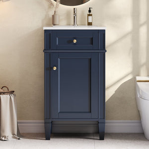 English Elm 18-inch French Style Freestanding Bathroom Vanity with Ceramic Sink Soft Close Storage Blue N710P411340C