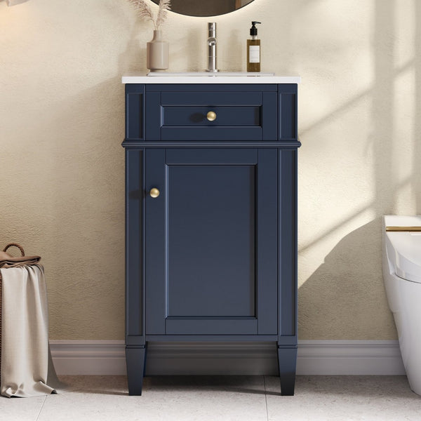 English Elm 18-inch French Style Freestanding Bathroom Vanity with Ceramic Sink Soft Close Storage Blue N710P411340C