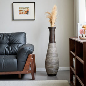 English Elm 39-Inch Tall Standing Designer Floor Vase with Brushed Gold Accents, Durable PVC Rattan Texture, Elegant Home Accent Black+ Gray W2796P193948