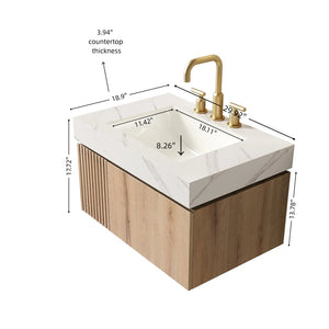 English Elm Muri Floating Bathroom Vanity Plywood Cabinet Sintered Stone Top Oak Woodgrain W2615S00633