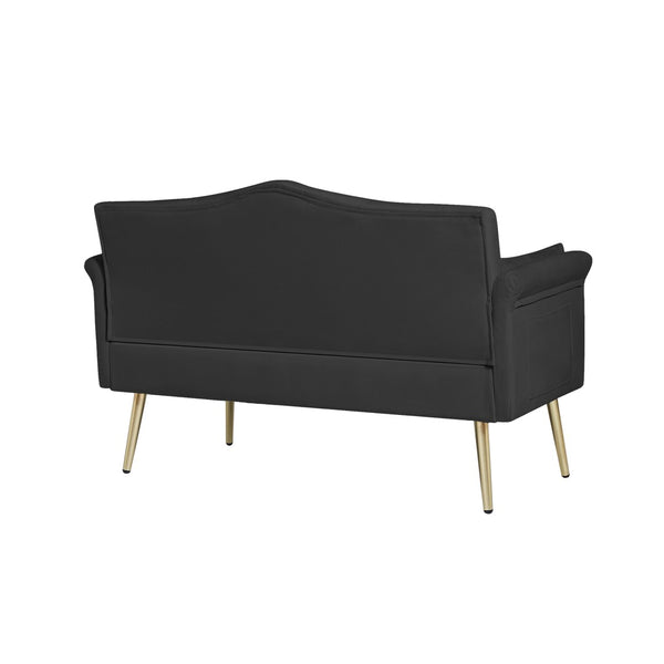 English Elm Black Velvet Tufted Two Seater Sofa with Metal Legs for Studio and Small Living Spaces Black W3985P401360