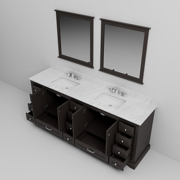 English Elm Espresso Double Bath Vanity 84" With Carrara Marble Top, Chrome Faucet Set & 34" Mirrors Included B2731S01043
