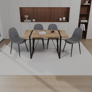 English Elm 55" Dark Wood Dining Table Set With 4 Modern Suede Chairs - Industrial Farmhouse Style For Any Home W2189S00175