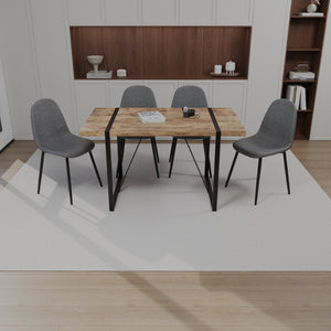 English Elm 55" Dark Wood Mdf Dining Table Set with Four Suede Chairs Matte Black Metal Base W2189S00936