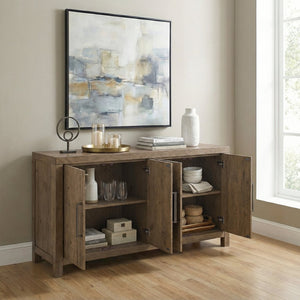 English Elm Rustic French Oak Veneer Sideboard with Adjustable Shelves for Dining Room Storage B011P467628