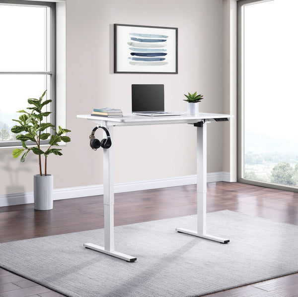 OSP Home Furnishings Primo Electric Sit Stand Desk with Laminate Top and Heavy Duty Steel Frame for Home Office 48"W PMO4823-WH