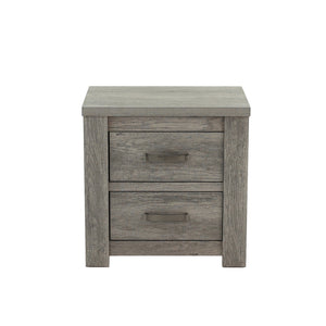 English Elm 2 Drawer Nightstand with Ample Storage and Inset Handles, Contemporary Wooden Bedside Table with Sturdy Legs and Wide Display Top Grey B016P251372