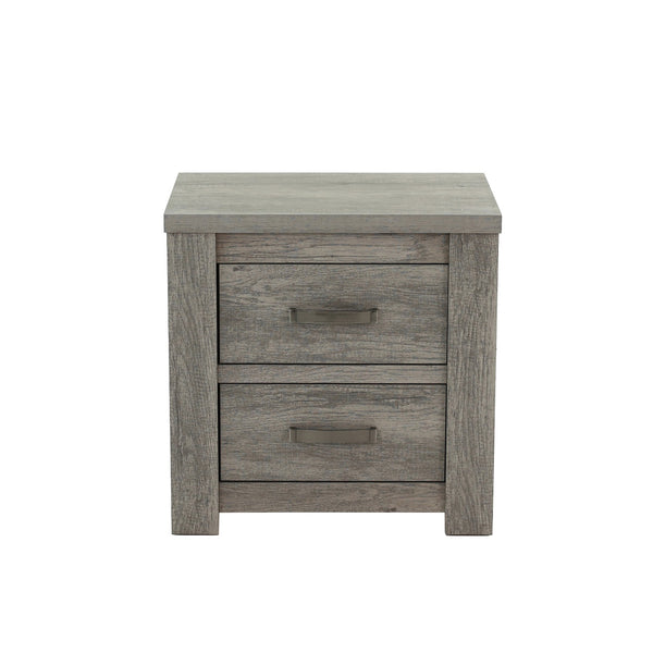 English Elm 2 Drawer Nightstand with Ample Storage and Inset Handles, Contemporary Wooden Bedside Table with Sturdy Legs and Wide Display Top Grey B016P251372