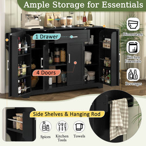 English Elm U_style Contemporary Buffet Cabinet Melamine Mdf Dining Room Storage with Adjustable Shelves Black N711P437643B