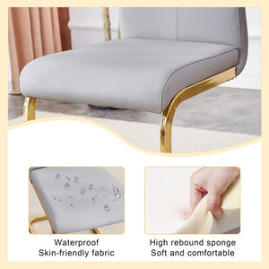 English Elm Table Elegance: 71"X35.4" Clear Glass Dining Set With 8 Light Gray Pu Chairs & Golden Legs W1151S02366-GIGA