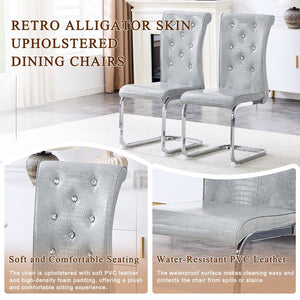 English Elm Set of 2 Glam Faux Alligator Pvc Dining Chairs with Crystal Buckle Bow Legs Gray W3875P371039