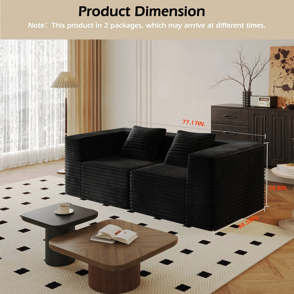 English Elm Modular Corduroy L-Shape Sectional Sofa with Deep Seat, Memory Foam Comfort and Easy No-Assembly Setup Black W3434P383552