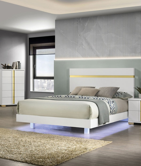 English Elm White Full Size Bed With Underbed Led Lighting, Modern Acrylic Trim & Easy Assembly For Chic Bedrooms B2741S00172-GIGA