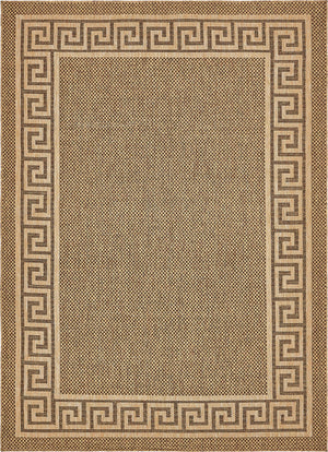 Unique Loom Outdoor Border Greek Key Machine Made Geometric Rug Brown, Light Brown/Gold 8' 0" x 11' 4"