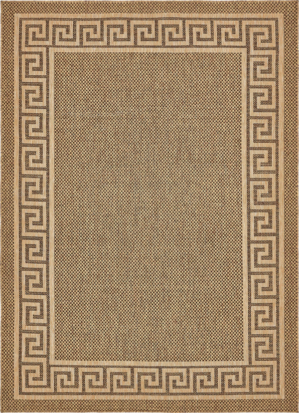 Unique Loom Outdoor Border Greek Key Machine Made Geometric Rug Brown, Light Brown/Gold 8' 0" x 11' 4"
