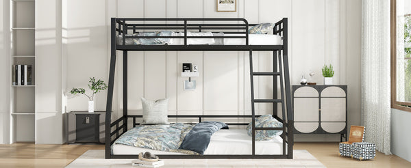 English Elm Metal Twin Xl Over Queen Bunk Bed Frame – Heavy-Duty, Space-Saving Design With Safety Guardrails, Black W1580S00161
