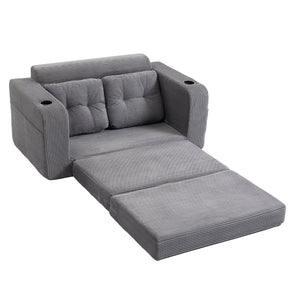 English Elm Convertible Floor Sofa Bed with Memory Foam and Ribbed Corduroy for Small Spaces Gray W395P438027