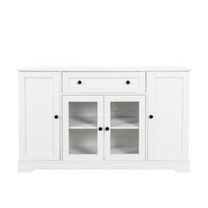 English Elm Buffet Modern Sideboard with Doors — White Storage Cabinet with Drawer, Adjustable Shelves, Coffee Bar Appeal W331S00161