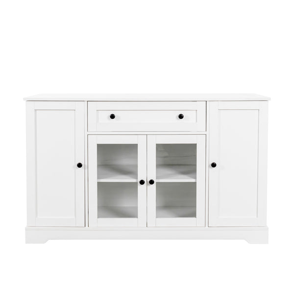 English Elm Buffet Modern Sideboard with Doors — White Storage Cabinet with Drawer, Adjustable Shelves, Coffee Bar Appeal W331S00161