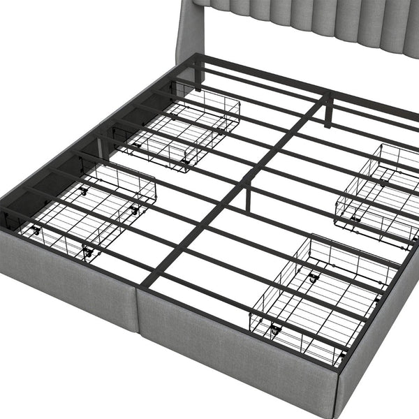 English Elm Full Size Linen Tufted Storage Bed with Rgb Lighting and Built in Charging Ports T3963P483807