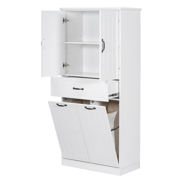 English Elm Christopher Knight Home® - Bathroom Storage Cabinet with Doors Drawer & Dual Laundry Baskets, MDF Build, Adjustable Shelf, Anti-Tip Device White N759P243350K