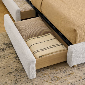 English Elm King Upholstered Storage Bed Curved Headboard Circle Yarn Fabric Modern Minimalist Frame Beige W487S00473