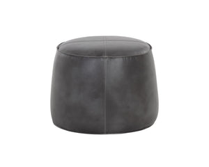 Sunpan Mitchell Ottoman - Stylish Round Faux Leather Accent Piece with Decorative Handle for Any Space Overcast Grey