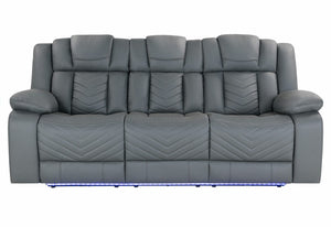 English Elm RAIZE Grey Power Reclining Sofa with LED, USB & Wireless Charging, Drop-Down Table, Plush Fabric B201P226320