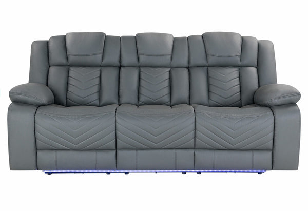 English Elm RAIZE Grey Power Reclining Sofa with LED, USB & Wireless Charging, Drop-Down Table, Plush Fabric B201P226320