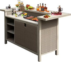 English Elm Outdoor Wicker Aluminum 3 Piece Bar Set with Stools Storage and Propane Compartment W1859S00178
