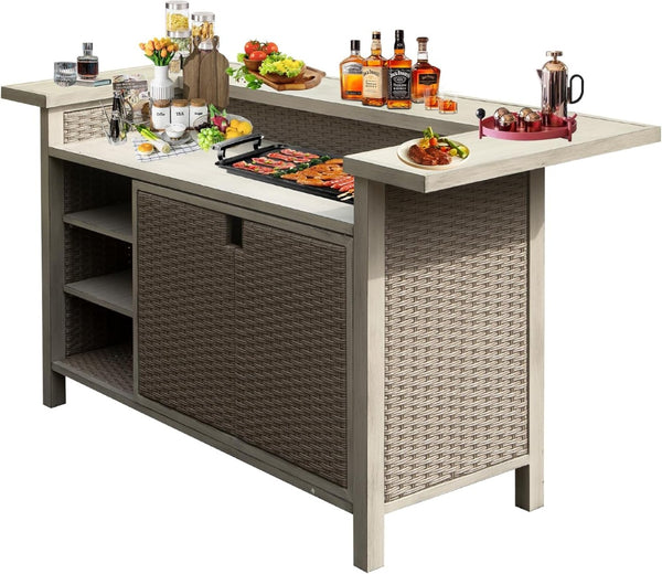 English Elm Outdoor Wicker Aluminum 3 Piece Bar Set with Stools Storage and Propane Compartment W1859S00178