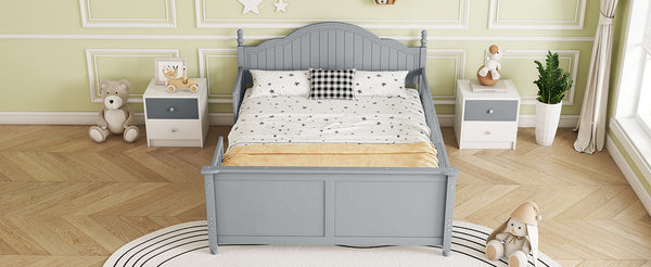 English Elm Full Full Size Kids Bed Gray — Solid Pine Wood Platform with Headboard & Footboard, Guardrail, 300LB Capacity W2593P358753