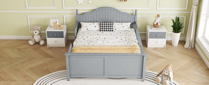 English Elm Twin Low Profile Kids Platform Bed Solid Pine Frame with Guardrails and Storage Grey W2593P411272