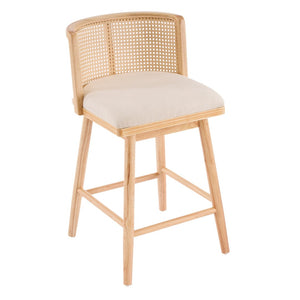 English Elm Talia Rubberwood Counter Stools with Rattan Back Cushioned Seat Scandinavian Set of 2 N775P369555N
